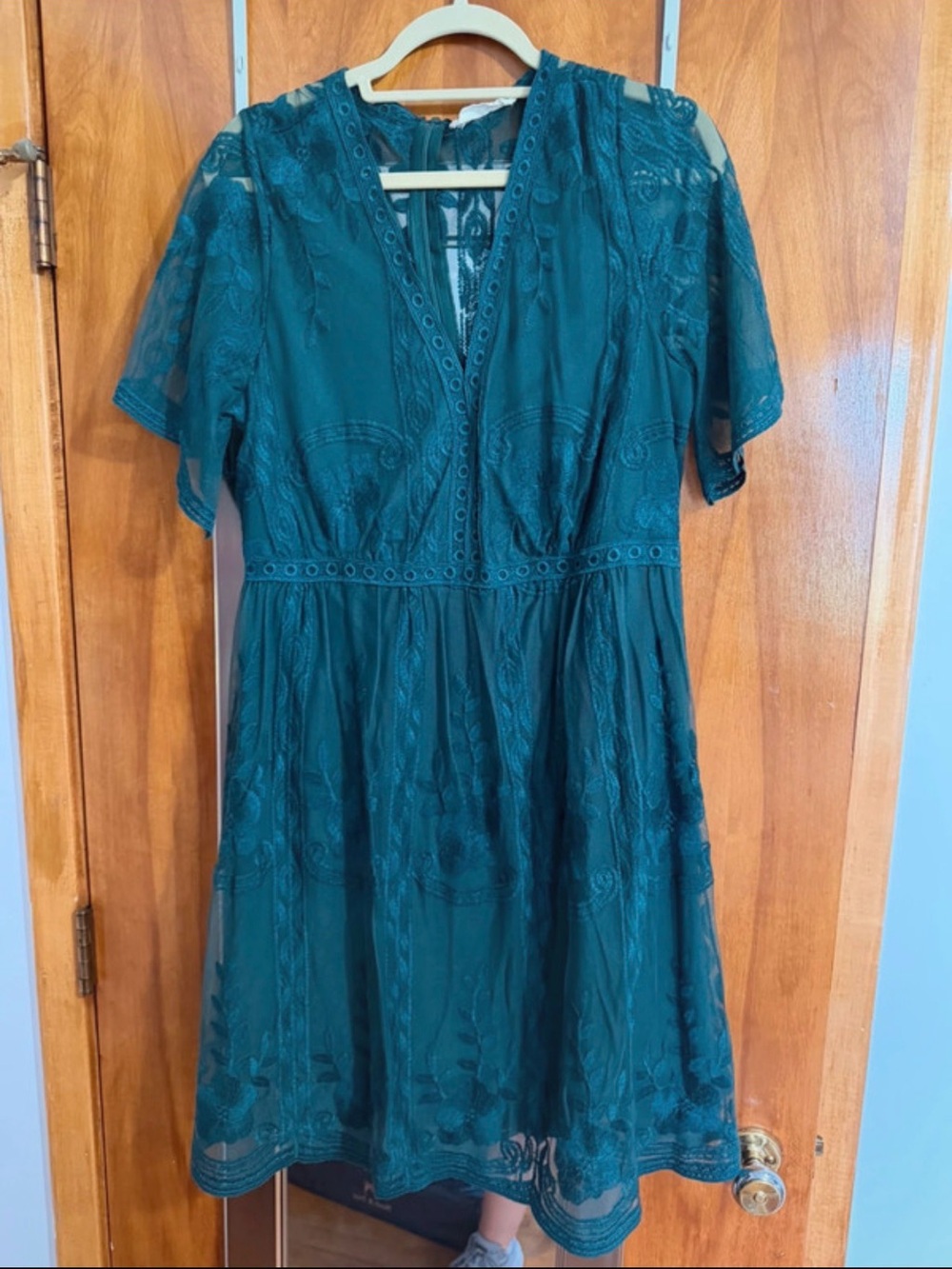 Teal Lace V-Neck Women's Dress - XL